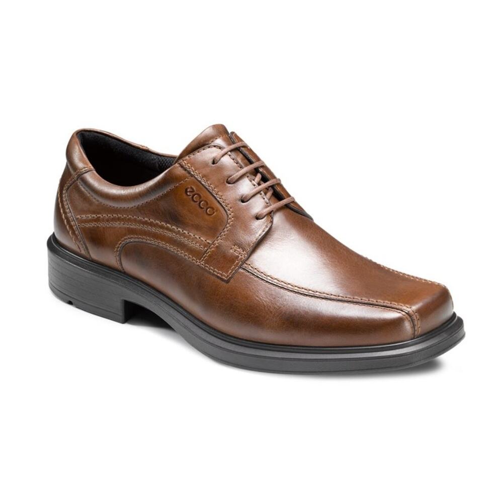 Ecco Helsinki Laceup Dress Shoes Mens Size 43 (9.5) Brown Leather Bike-Toe Derby